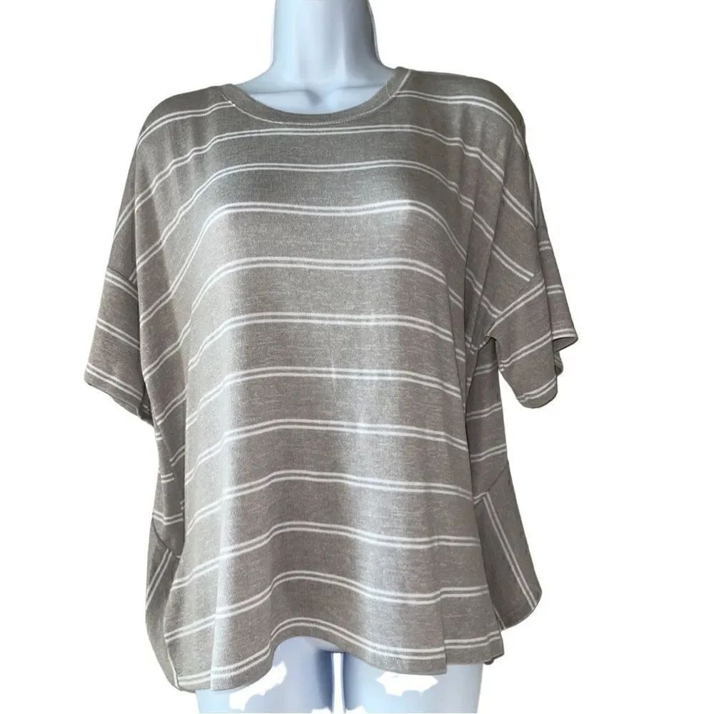 Lumière Tie Back Ruffle Hem Short Sleeve Top Striped Knit Amber Size Large